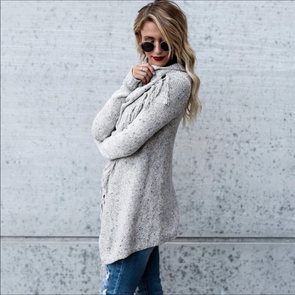 🌟Restocking🌟Wrap Fringe Cardigan Sweater - Picture 5 of 7